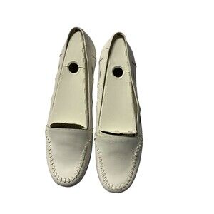 CLASSIC ELEMENTS  Evie Genuine Leather Stitching White Loafers Shoes | 10M